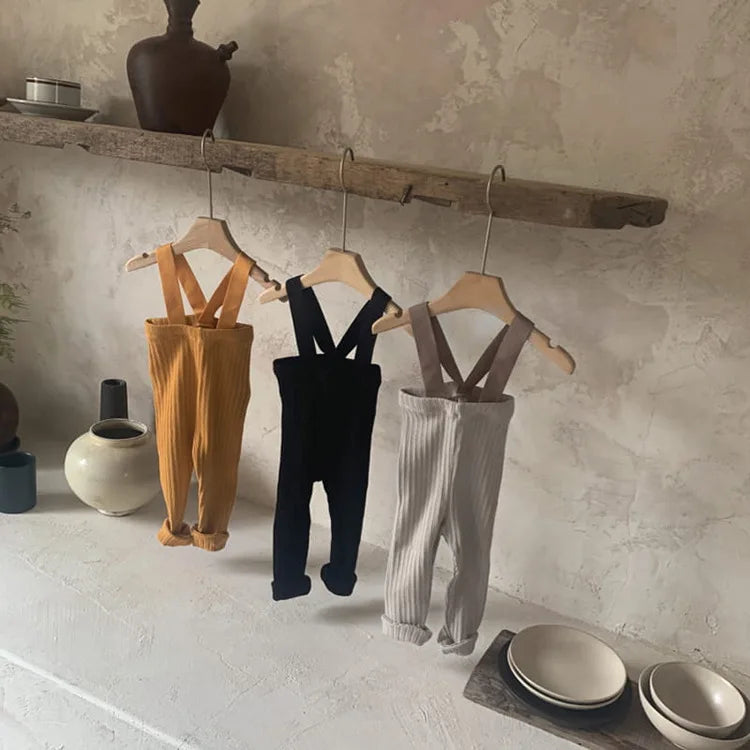 2025 Autumn New Baby Solid Leggings Toddler Boy Pp Pants Cotton Infant Girl Overalls Kids Casual Trousers Baby Strap Leggings