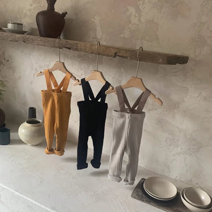 2025 Autumn New Baby Solid Leggings Toddler Boy Pp Pants Cotton Infant Girl Overalls Kids Casual Trousers Baby Strap Leggings