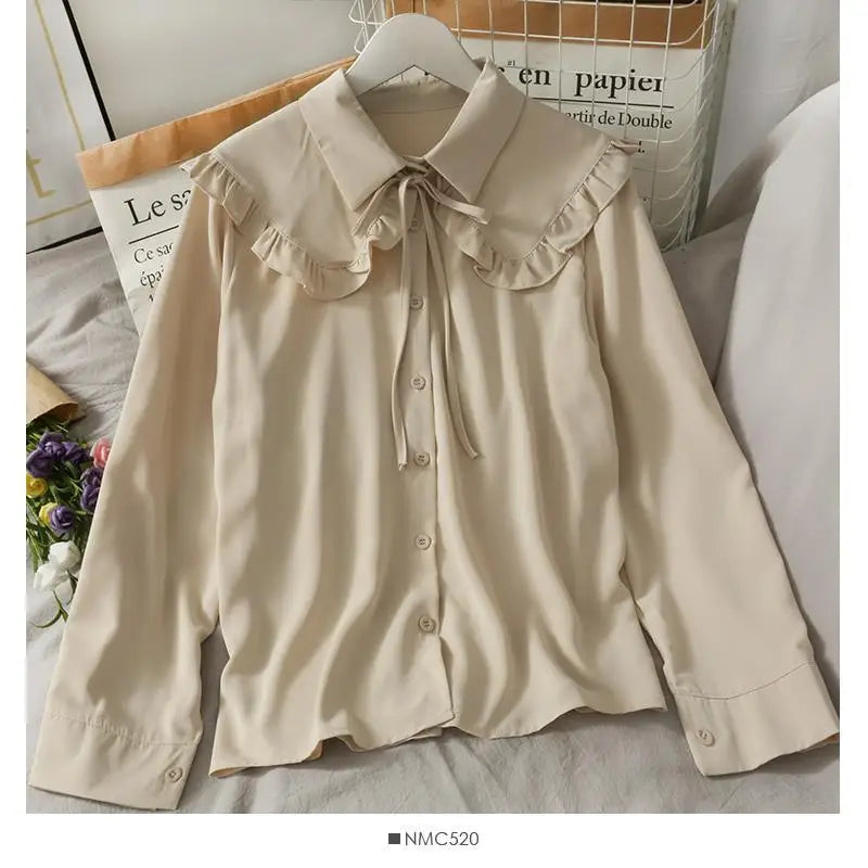 Women Sweet Shirts Cute Tops Peter Pan Collar S-3XL Loose Fashion Temper Minimalist Lolita French Elegant Clothes Trendy 5-Color