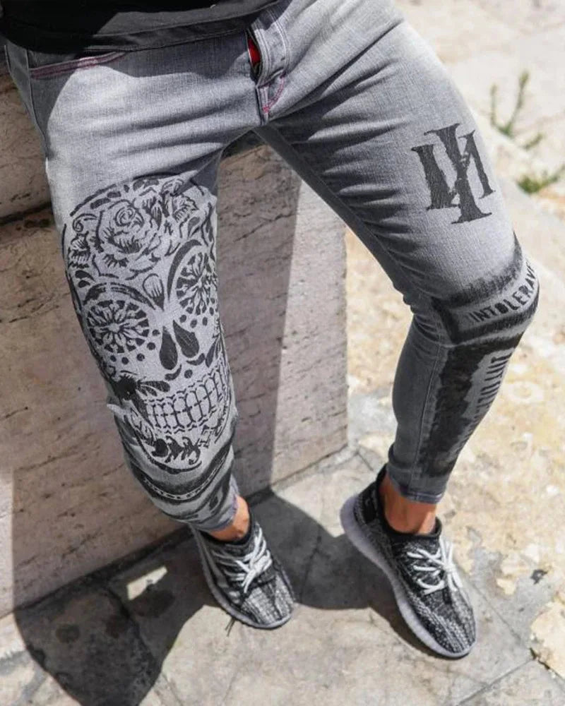 Men's Stretchy Ripped Skinny Embroidered Jeans Men's White Pants Destroyed Hole Slim Fit Denim High Quality Hip Hop Men trousers