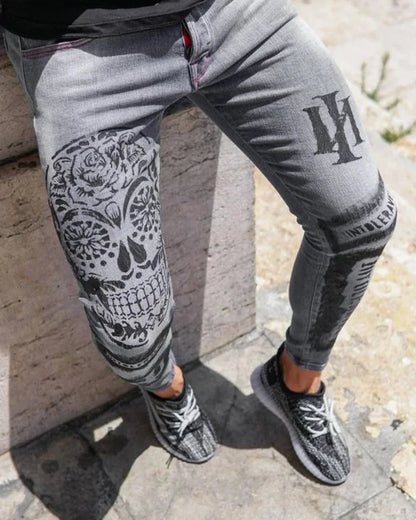 Men's Stretchy Ripped Skinny Embroidered Jeans Men's White Pants Destroyed Hole Slim Fit Denim High Quality Hip Hop Men trousers