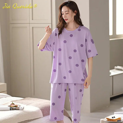 SUKAE M-5XL Cool Modal Woman's Pajamas Summer Plus Size Calf-length Pijamas Casual Knee-length Home suits Women's Capris Sleepwear