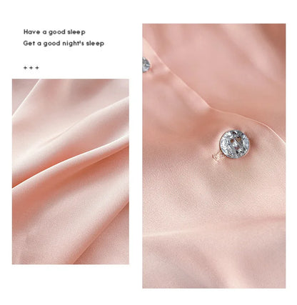 Spring Autumn Female Pajamas Trouser Set Luxury Feather Pink Bride Wedding Sleep wear Gift Sexy Loose Satin Home Wear Lounge wear