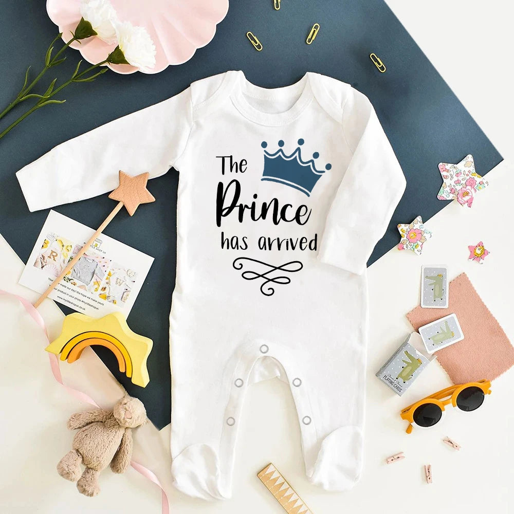 The Prince Has Arrived Print Baby Baby grow Sleepsuit Vest Bodysuit Newborn Boys Coming Home Hospital Clothes Infant Shower Gift