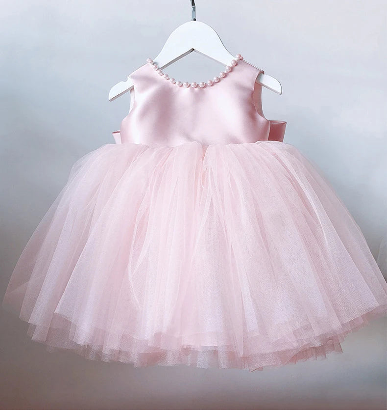 Toddler Baby Girls Summer Big Bow Baptism Dresses for Birthday Party Wedding Dress Children Costumes Princess Fluffy Prom Gown
