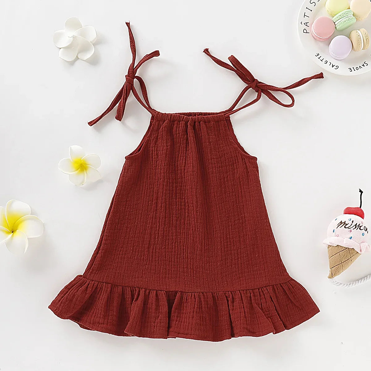 Summer Toddler Baby Girl Sleeveless Ruffles Dress Sarafan Kids Cotton Linen Muslin Slip Dresses Clothing