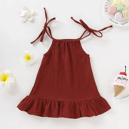 Summer Toddler Baby Girl Sleeveless Ruffles Dress Sarafan Kids Cotton Linen Muslin Slip Dresses Clothing