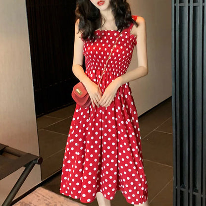 Women's Dresses 2025 Summer Fashion Loose None Sleeve Polka Dot Shoulder Plus Size Casual Dress Sexy Dress