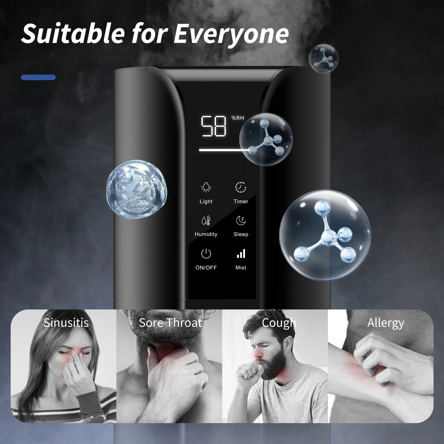 SEJOY Humidifiers for Bedroom Large Room, 9L/2.4Gal Cool Mist Top Fill Humidifier with Essential Oil 360°Nozzle for Baby Office