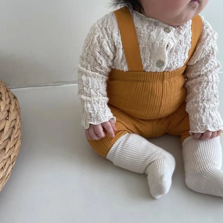 2025 Autumn New Baby Solid Leggings Toddler Boy Pp Pants Cotton Infant Girl Overalls Kids Casual Trousers Baby Strap Leggings