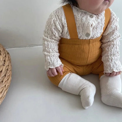 2025 Autumn New Baby Solid Leggings Toddler Boy Pp Pants Cotton Infant Girl Overalls Kids Casual Trousers Baby Strap Leggings
