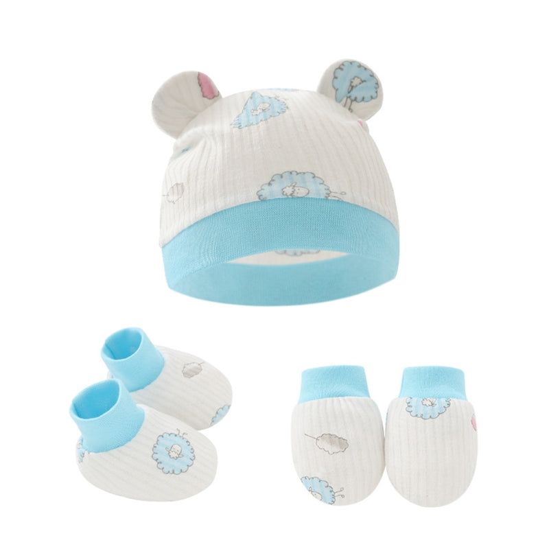 Baby Anti Scratching Cotton Gloves Hat Foot Cover Set Socks Kit Accessory for Newborn Baby Girls Boys Baby Shower