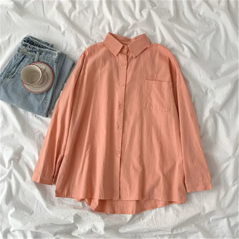 Solid White Shirt Women Casual Turn Down Collar Long Sleeve Pocket Women's Tops And Blouses Spring Office Lady Plus Size Shirts