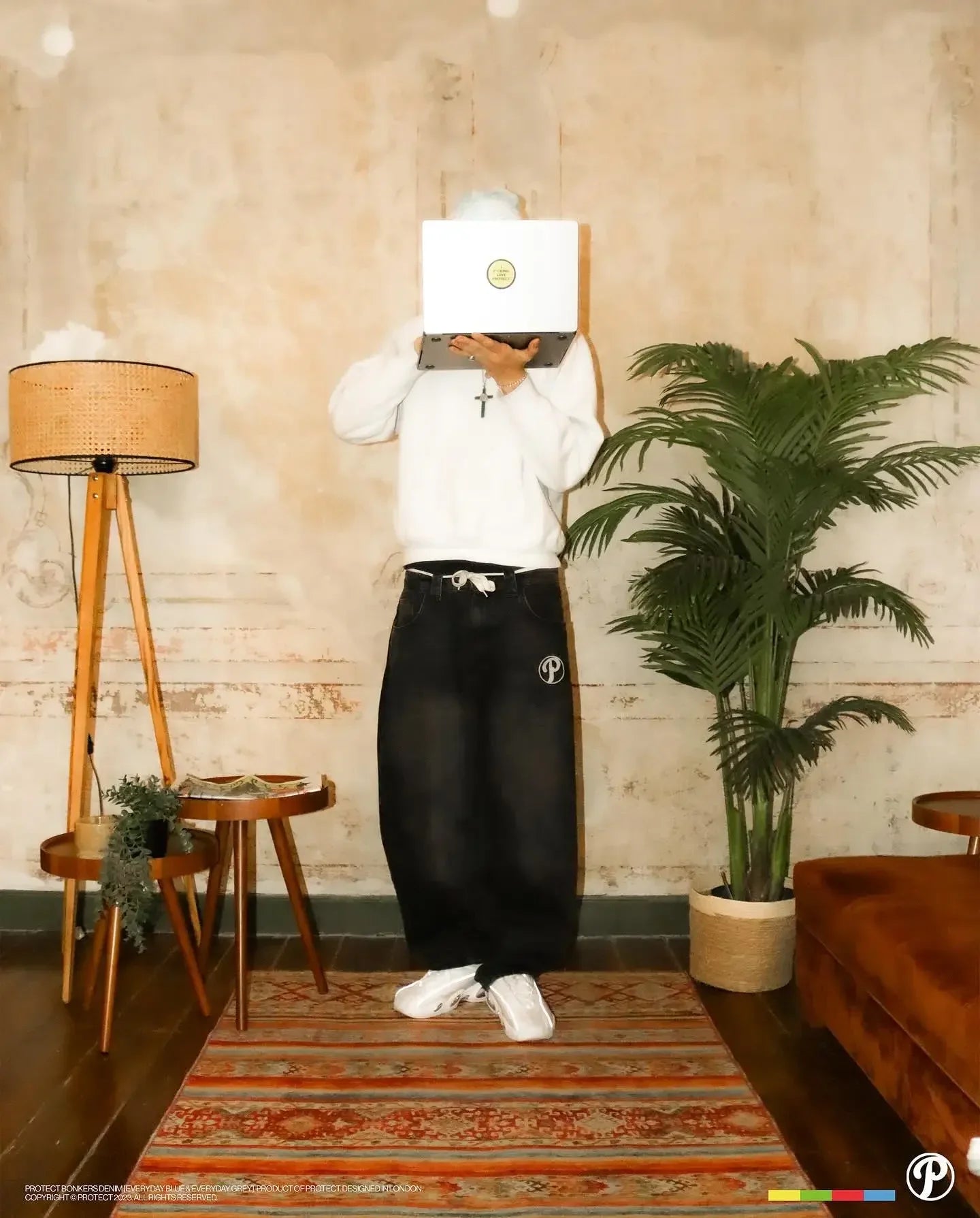 Y2K New PROTECT Jeans Letter Embroidery Washed Blue Baggy Jeans Men and Women Retro Harajuku Hip-Hop High Waist Wide Leg Trouser