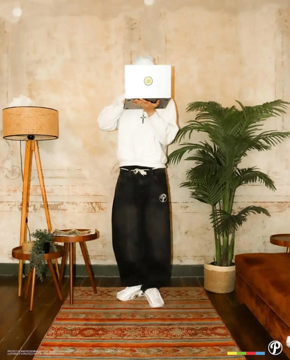 Y2K New PROTECT Jeans Letter Embroidery Washed Blue Baggy Jeans Men and Women Retro Harajuku Hip-Hop High Waist Wide Leg Trouser