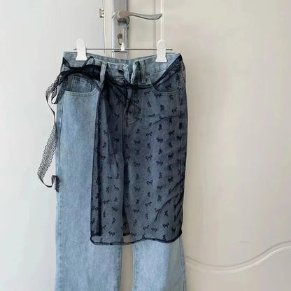 New Fashion Lace Layered Gauze Skirt with Tie Up Spicy Girl Stacked Skirt Y2k Streetwear Apron Wrap Skirt Lace Up Matching Pants