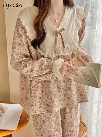 Pajama Sets Women Comfortable Daily Print Design Sweet Autumn Popular Attractive Ulzzang V-Neck Students Holiday Elegant Trendy