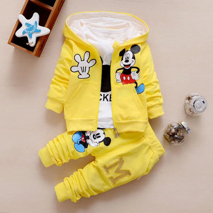Baby Girls Boys Mickey Minnie Clothing Sets Spring Autumn Kids Outfits Hoodie +T-shirt + Pants Tracksuit Children Sport Suit