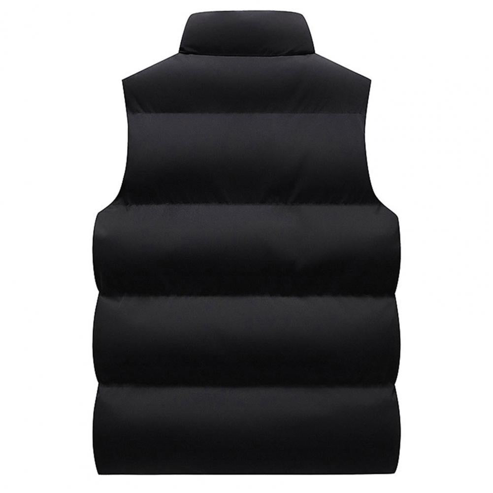 Men Waistcoat Thick Padded Cotton Vest Windproof Sleeveless Winter Outerwear Neck Zipper Cardigan Men Winter Coat