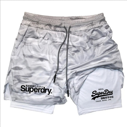 Summer Shorts for Men 2 in 1 Athletic Gym Workout Running Performance Shorts Print with Phone Pocket Quick Dry Breathable shorts