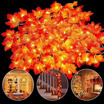 Thanksgiving Decorations Lighted Fall Garland Maple Leaves String Lights for Indoor Holiday Autumn Home Party Halloween Decor
