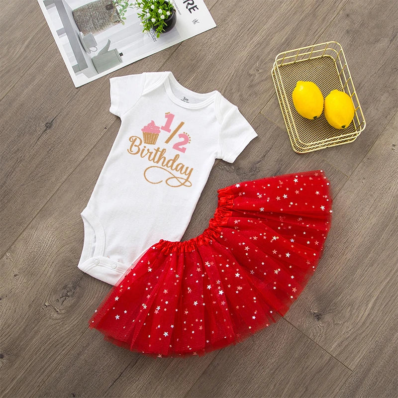 It's My 1/2 Birthday Baby Girls Birthday Outfit Cake Smash Outfit Birthday Party Shirt Tutu + Baby Bodysuits Dress Set Clothes