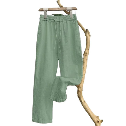 Linen Natural Pure Skin Breathable Summer Pure Color Fashion Linen Slim Fit Men Loose 100% Linen Straight Flax Casual Pants