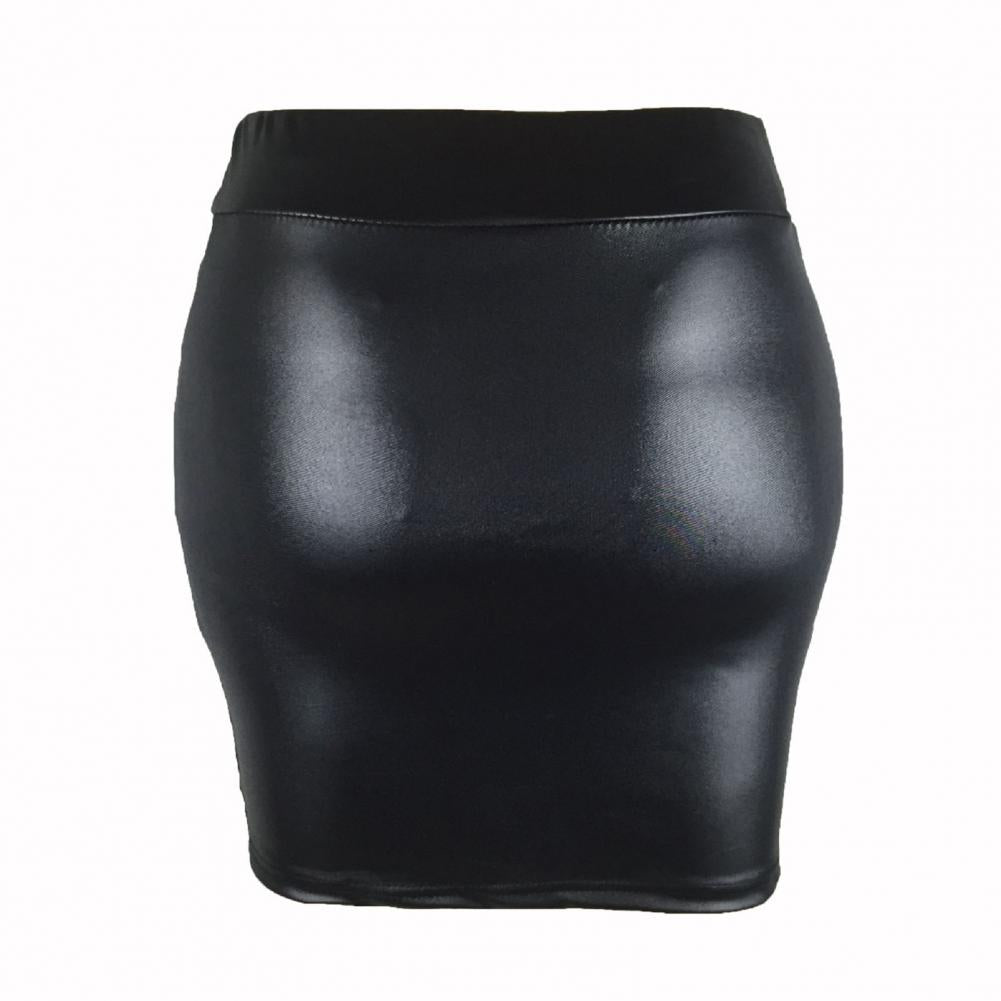Women Mini Skirt Solid Color High Waist Slim Fit Skinny Matte Faux Leather Cozy Commuter Bodycon Skirt OL Office Pencil Skirts