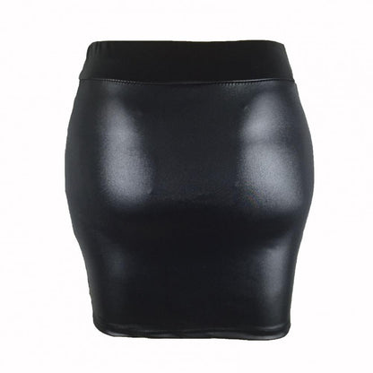 Women Mini Skirt Solid Color High Waist Slim Fit Skinny Matte Faux Leather Cozy Commuter Bodycon Skirt OL Office Pencil Skirts