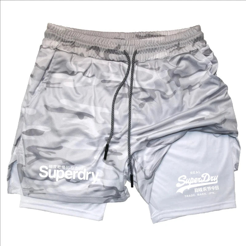 Summer Shorts for Men 2 in 1 Athletic Gym Workout Running Performance Shorts Print with Phone Pocket Quick Dry Breathable shorts