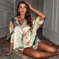 2025 Summer Satin Pajamas Set Women Sleepwear Flower Print Silk Pajama Femme Short Sleeve Loungewear Home Pajama Two Piece Suit
