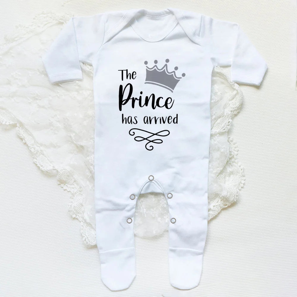 The Prince Has Arrived Print Baby Baby grow Sleepsuit Vest Bodysuit Newborn Boys Coming Home Hospital Clothes Infant Shower Gift