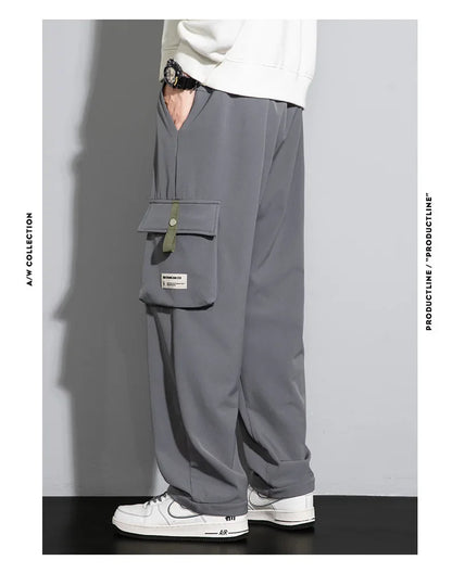 2025 Cargo Pants Men Straight Fit Wide Leg Fleece Lined Trouser Male Winter Fashion Loose Baggy Large Plus Size Warm Streetwear