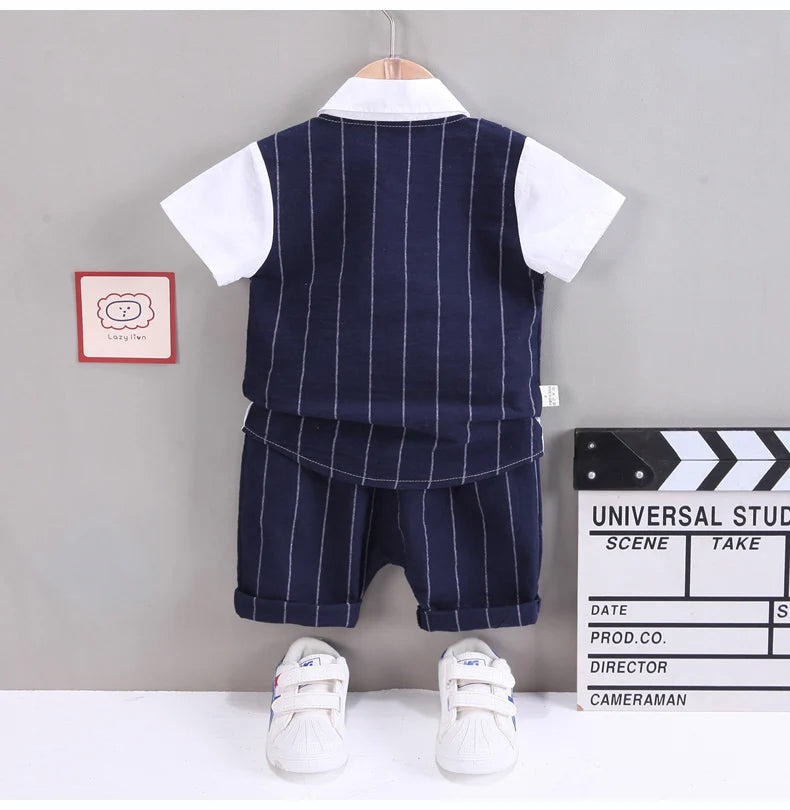 IENENS Baby Clothing Sets Boys Formal Dress Summer Shirt + Shorts Suits Kids Short Sleeve Outfits Toddler Birthday Party Clothes