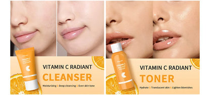6pcs/set Vitamin C Skin Care Set Deep Cleansing Facial Cleanser Face Cream Moisturizing Anti Wrinkles Face Care Kit Gift Box