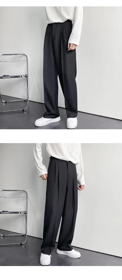 Spring Summer New Men Straight Casual Pants Korean Loose Suit Trousers Baggy White Elegant Pant Male Streetwear Y2k Men Clothing