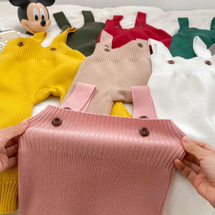 2025 New Autumn Infant Baby Knitted Jumpsuit Overalls Toddler Baby Boys Girl Trousers Knitted Solid Color Newborn Baby Pants