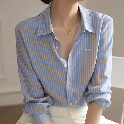 Women's Shirt New Popular Classic High Grade Female Long Sleeved Shirt Vintage Elegant Stripe Versatile Office Lady Fashion Tops