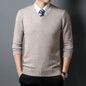 Men's Sweater Fashion Solid Color Warm Sweater Business Casual Heart Neckline Sweater Pullover Men