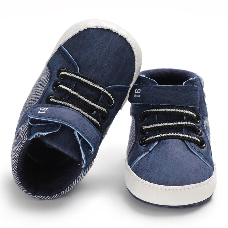 Lucky Blue Newborn Infant Toddler Boy Girl Casual Breathable Soft Cloth Bottom  Anti-slip PU Leather First Walkers Canvas Shoes