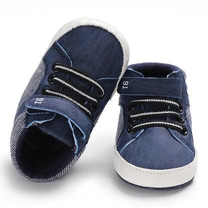 Lucky Blue Newborn Infant Toddler Boy Girl Casual Breathable Soft Cloth Bottom  Anti-slip PU Leather First Walkers Canvas Shoes