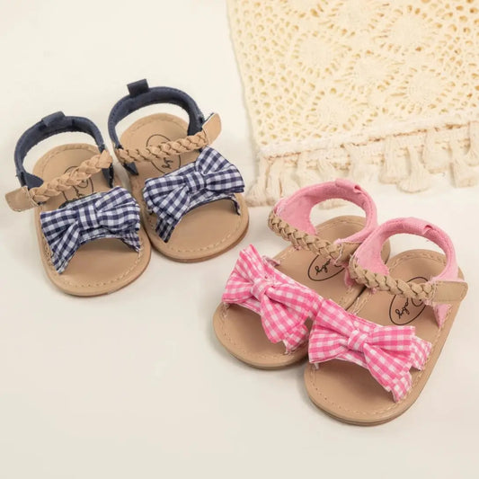 KIDSUN Summer Baby Beach Sandals Bow-knot Rubber Sole Anti-Slip Newborn Princess Toddler Crib First Walkers Baby Girls Shoes