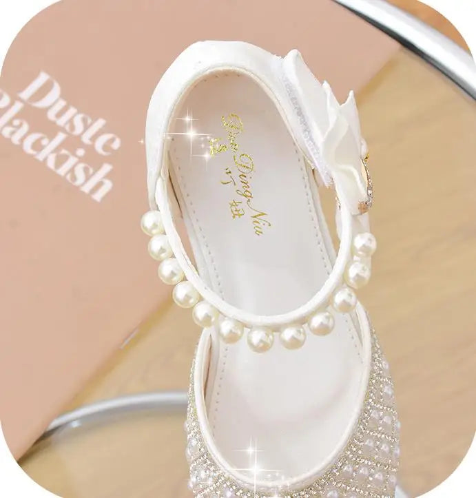 Rhinestones Princess Girls Party Shoes Children Shiny Crystal Bow High Heels Girls Sandals Summer Kids Student Performance Shoes