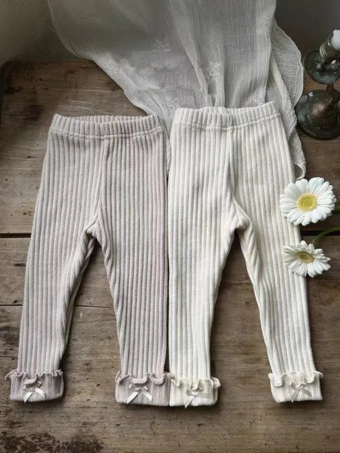 2025 Autumn New Baby Girl Ribbed Leggings Solid Tights For Infant Girl Cotton Casual Pants Toddler Versatile Slim Fit Trousers