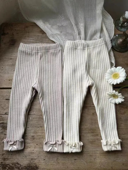 2025 Autumn New Baby Girl Ribbed Leggings Solid Tights For Infant Girl Cotton Casual Pants Toddler Versatile Slim Fit Trousers