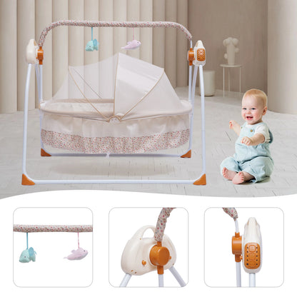 5 Gears Electric Auto-Swing Baby Crib Cradle Sleep Bed Infant Rocker + Net Music Bluetooth Music Adjustable+ Mat