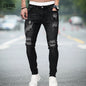 Men's Stretchy Ripped Skinny Embroidered Jeans Men's White Pants Destroyed Hole Slim Fit Denim High Quality Hip Hop Men trousers