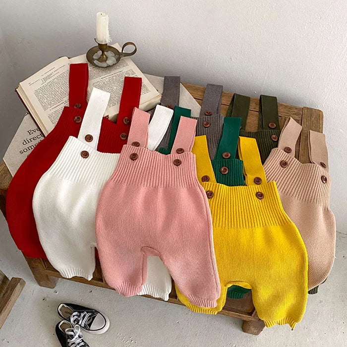 2025 New Autumn Infant Baby Knitted Jumpsuit Overalls Toddler Baby Boys Girl Trousers Knitted Solid Color Newborn Baby Pants