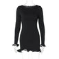 New Knitted Ruffle High Waist Mini Dress Women's Sexy Slim Long Sleeve Short Skirt Bodycon Dress Fall Luxury Crochet Clothes