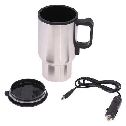 12V 450ml Steel Vehicle Heating Cup Electric Heating Car Kettle Coffee Heated Mug USB Heating Car Coffee Mug Thermos Cup